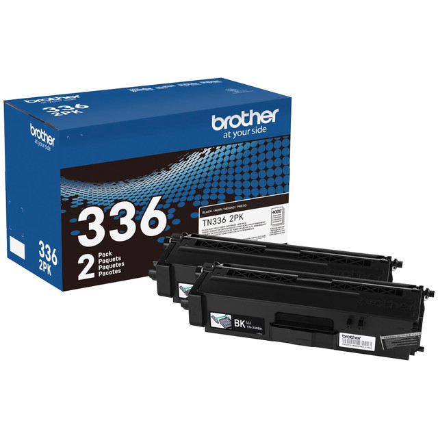 BROTHER INTL CORP TN3362PK Brother TN-336 Black High Yield Toner Cartridges, Pack Of 2, TN-336BK