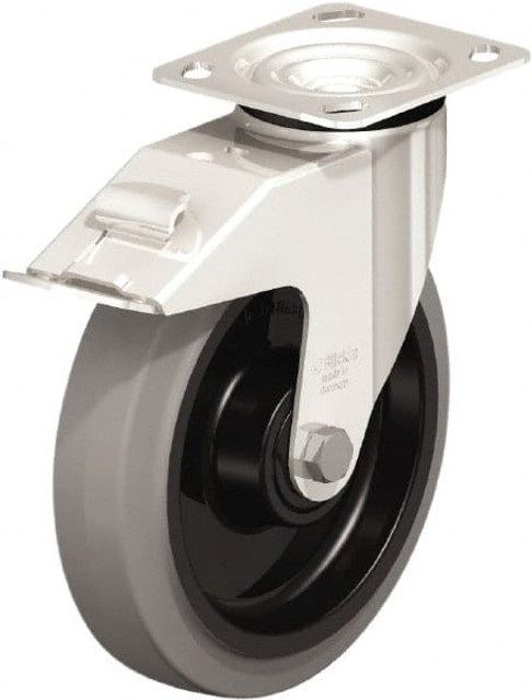 Blickle 910262 Swivel Top Plate Caster: Rubber, 8" Wheel Dia, 2" Wheel Width, 660 lb Capacity, 9-1/4" OAH