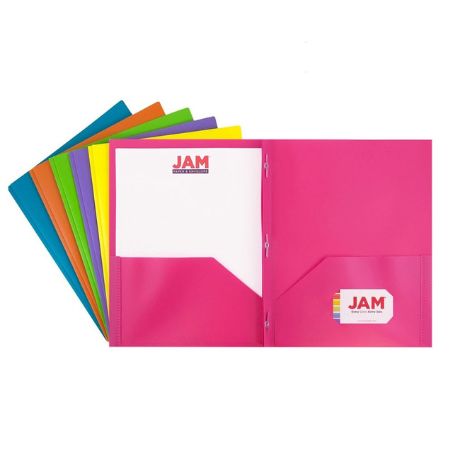 JAM PAPER AND ENVELOPE 382ECFASSRT JAM Paper Plastic 2-Pocket POP Folders With Prongs, Letter Size, 9-1/2in x 11-1/2in, Assorted Fashion Colors, Pack Of 6 Folders JAM PAPER AND ENVELOPE 382ECFASSRT JAM Paper Plastic 2-Pocket POP Folders With Prongs, Letter Size, 9-1/2in x 11-1/2in, Assorted Fashion Colors, Pack Of 6 Folders