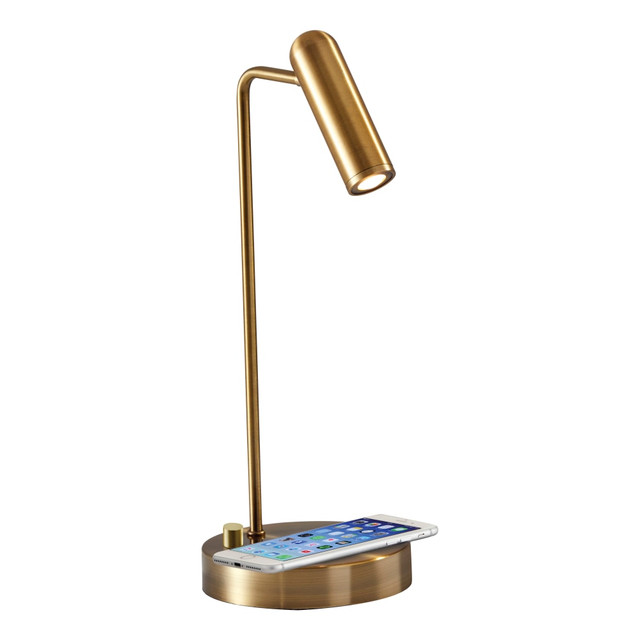 ADESSO INC 3162-21 Adesso Kaye AdessoCharge LED Desk Lamp, 16-1/2inH, Brass Shade/Brass Base