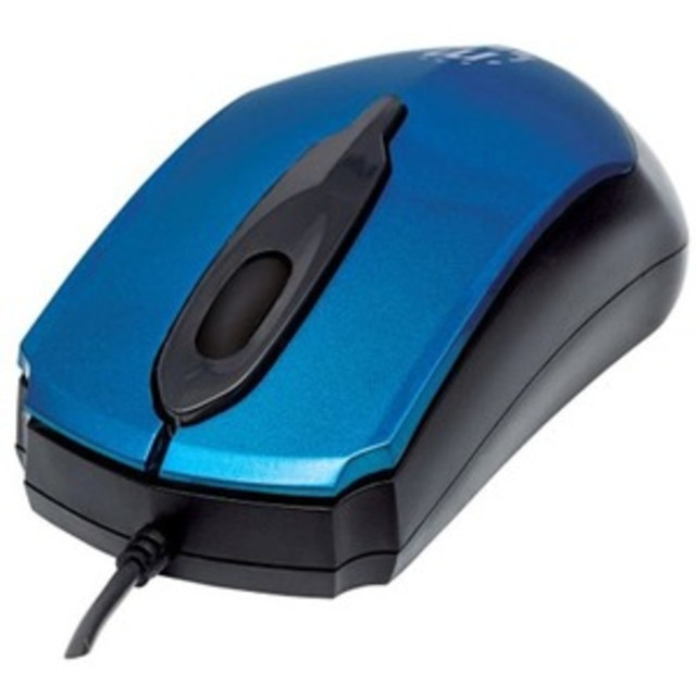 INTRACOM USA, INC. 177801 Manhattan Edge USB Wired Mouse, Blue, 1000dpi, USB-A, Optical, Compact, Three Button with Scroll Wheel, Low friction base, Three Year Warranty, Blister - Optical - Cable - Black, Blue - USB - 1000 dpi - Scroll Wheel - 3 Butt