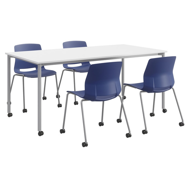 KENTUCKIANA FOAM INC 840031923776 KFI Studios Dailey Table And 4 Chairs, With Caster, White/Silver Table, Navy/White Chairs