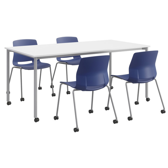 KENTUCKIANA FOAM INC KFI Studios 840031923776  Dailey Table And 4 Chairs, With Caster, White/Silver Table, Navy/White Chairs