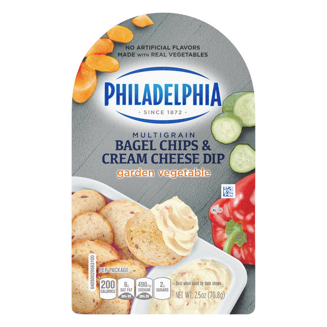 KRAFT HEINZ FOODS COMPANY 62352 Philadelphia Multigrain Bagel Chips And Garden Vegetable Cream Cheese Trays, 2.5 Oz, Pack Of 5 Trays KRAFT HEINZ FOODS COMPANY 62352 Philadelphia Multigrain Bagel Chips And Garden Vegetable Cream Cheese Trays, 2.5 Oz, Pack Of 5 Trays