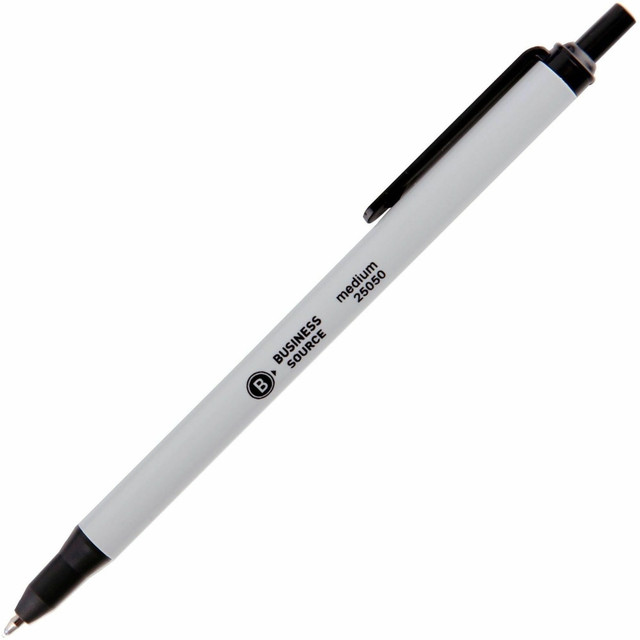 SP RICHARDS Business Source 25050  Retractable Ballpoint Pens - Medium Pen Point - Retractable - Black - Gray Barrel - 1 Dozen