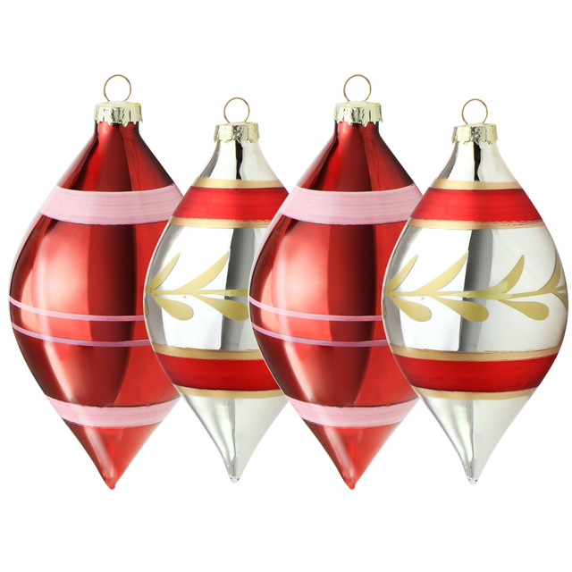 GIBSON OVERSEAS INC. 995117540M Martha Stewart Holiday Ornament Set, 6inH x 3-1/4inW x 3-1/4inD, Red/Gold/Silver