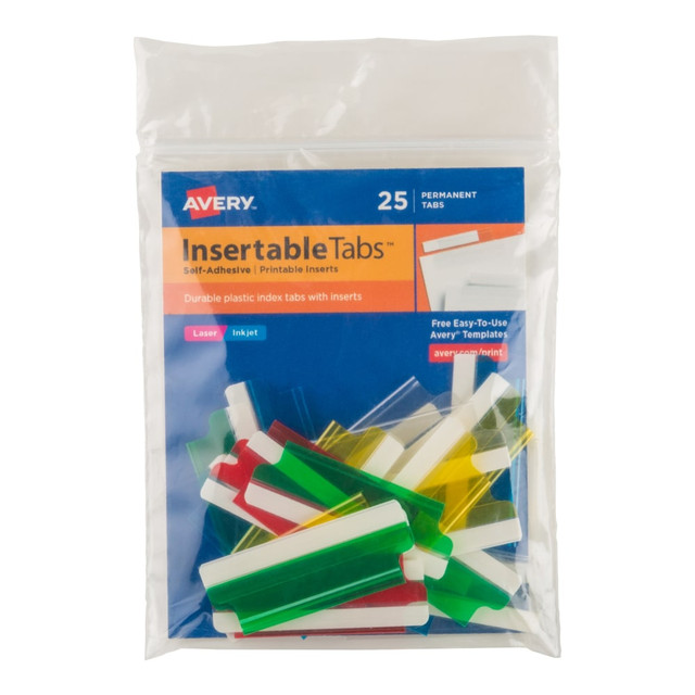 AVERY PRODUCTS CORPORATION 16239 Avery Self-Adhesive Index Tabs With Printable Inserts, 2in, Assorted, Pack Of 25 AVERY PRODUCTS CORPORATION 16239 Avery Self-Adhesive Index Tabs With Printable Inserts, 2in, Assorted, Pack Of 25