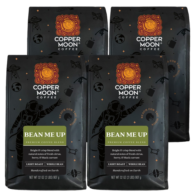 COPPER MOON COFFEE LLC 260122-CASE Copper Moon Whole Bean Coffee, Medium Roast, Bean Me Up Blend, 4 Bags (2 lbs Each)