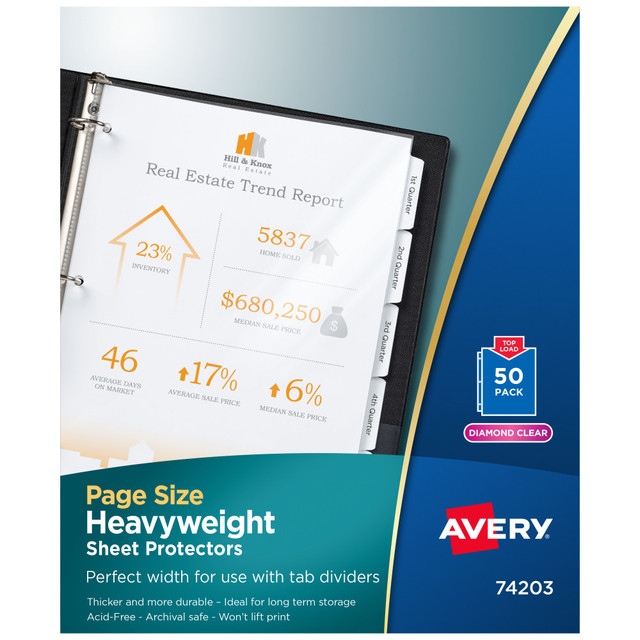 AVERY PRODUCTS CORPORATION Avery 74203  Page-Size Sheet Protectors For 3-Hole Punched Sheets, Heavyweight, Clear, Box Of 50