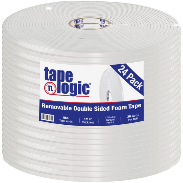 B O X MANAGEMENT, INC. T953590 Tape Logic Removable Double-Sided Foam Tape, 1/2in x 36 Yd., White, Case Of 24 Rolls