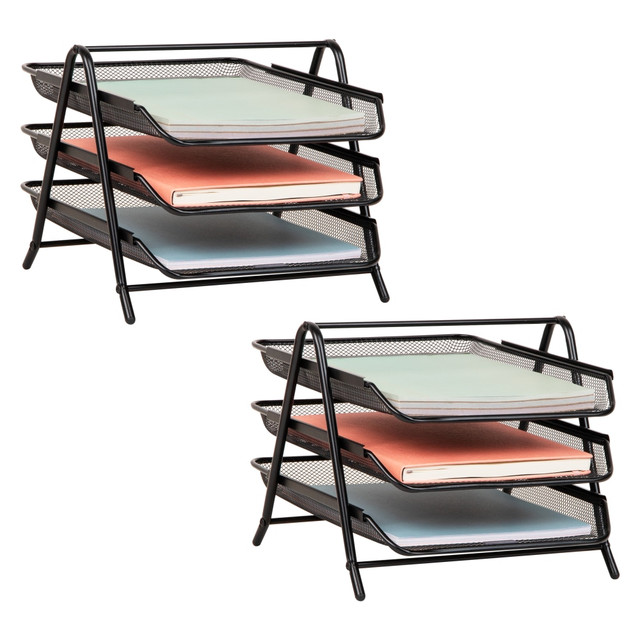 EMS MIND READER LLC 3TPAP2PK-BLK Mind Reader 3-Tier Paper Tray Desktop Organizer, File Storage, 10inH x 13-3/4inW x 11-1/2inL, Black, Set of 2 Trays