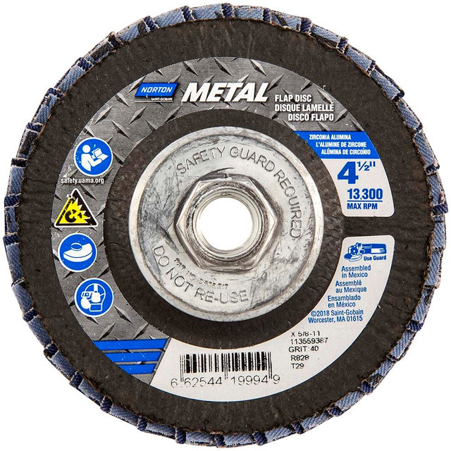 Norton 66254419994 Flap Disc: 5/8-11 Hole, 40 Grit, Zirconia Alumina, Type 29