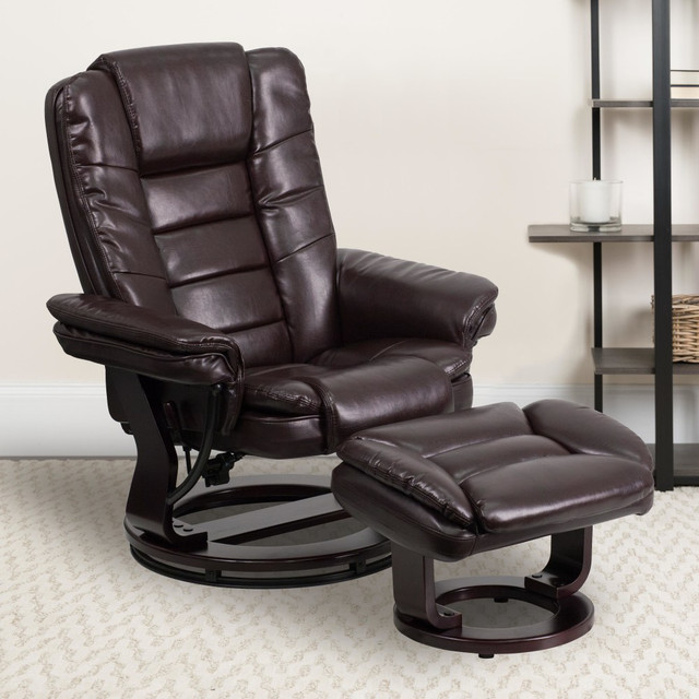 FLASH FURNITURE BT7818BN LeatherSoft Faux Leather Recliner And Ottoman, Brown/Mahogany FLASH FURNITURE BT7818BN LeatherSoft Faux Leather Recliner And Ottoman, Brown/Mahogany