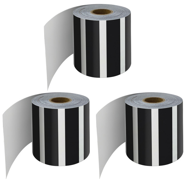 EDUCATORS RESOURCE CD-108476-3 Carson-Dellosa Education Rolled Straight Border, Black And White Vertical Stripes, 65' Per Roll, Pack Of 3 Rolls