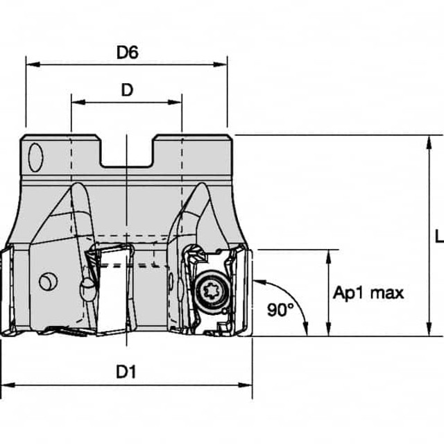 Kennametal 5702495 3" Cut Diam, 1" Arbor Hole Diam, Indexable Square-Shoulder Face Mill