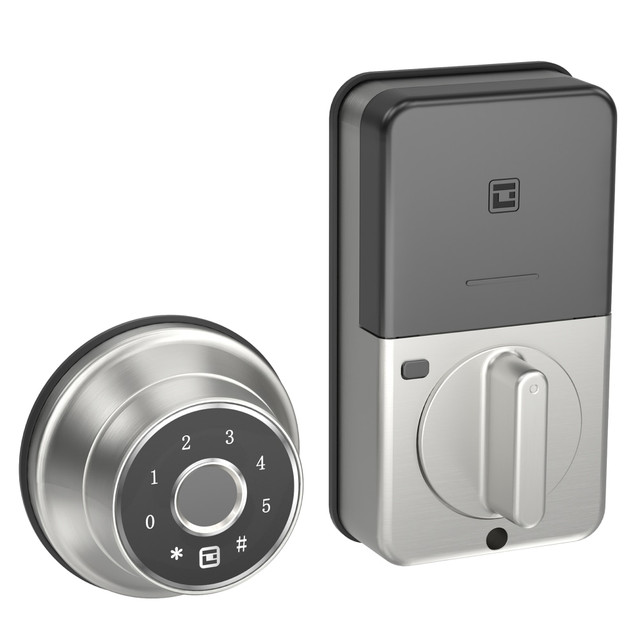 GEEKAIRE(R) F02SN GeekTale F02 Smart Dead Bolt With Keypad, 3.57inH x 5.37inW x 3.07inD, Satin Nickel