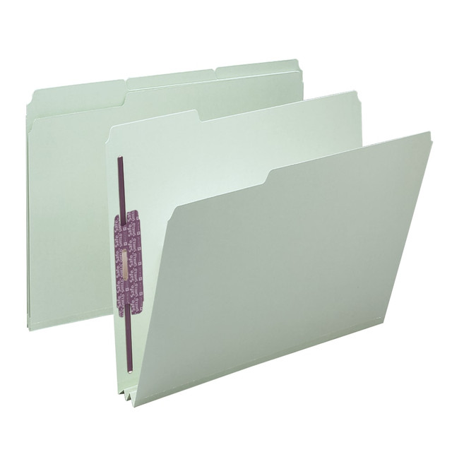 SMEAD MFG CO 2K2403-1&3 Smead Pressboard Fastener Folders With SafeSHIELD Fasteners, 2in Expansion, Letter Size, 100% Recycled, Gray/Green, Box Of 25