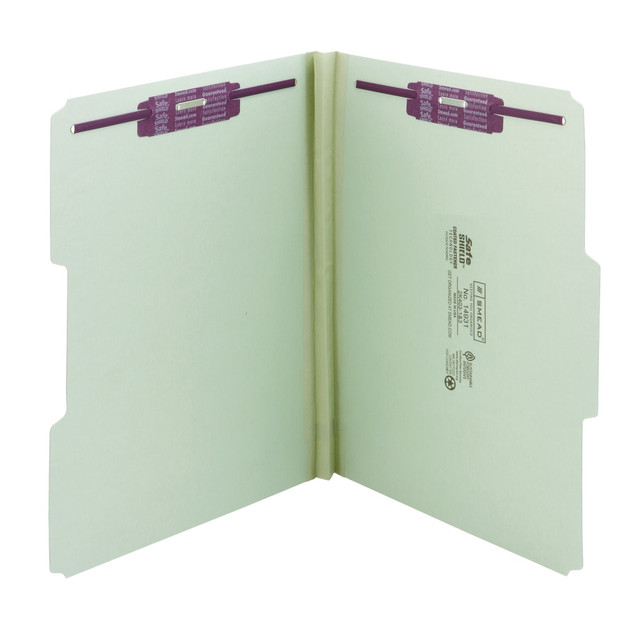 SMEAD MFG CO 2K403-1&3 Smead Pressboard Fastener Folders With SafeSHIELD Fasteners, 1in Expansion, Letter Size, 100% Recycled, Gray/Green, Box Of 25