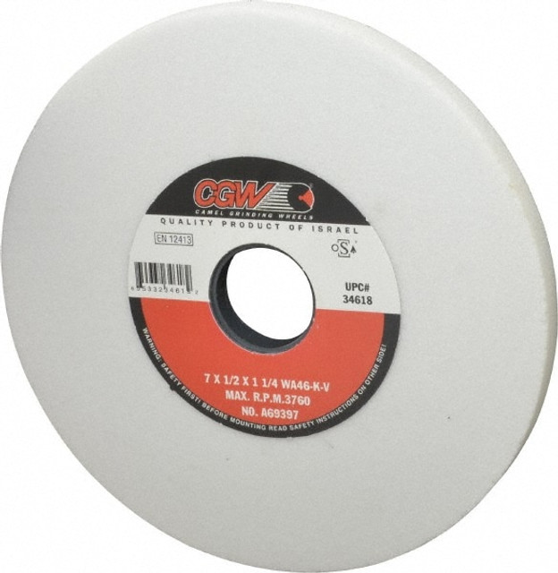 CGW Abrasives 34618 Surface Grinding Wheel: 7" Dia, 1/2" Thick, 1-1/4" Hole, 46 Grit, K Hardness