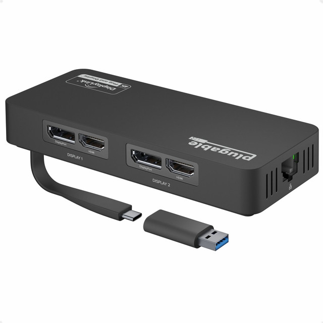 PLUGABLE TECHNOLOGIES USBC-6950UE Plugable 4K DisplayPort and HDMI Dual Monitor Adapter for USB 3.0 and USB-C - Compatible with Windows and ChromeOS PLUGABLE TECHNOLOGIES USBC-6950UE Plugable 4K DisplayPort and HDMI Dual Monitor Adapter for USB 3.0 and USB-C - Compatible with Windows and ChromeOS