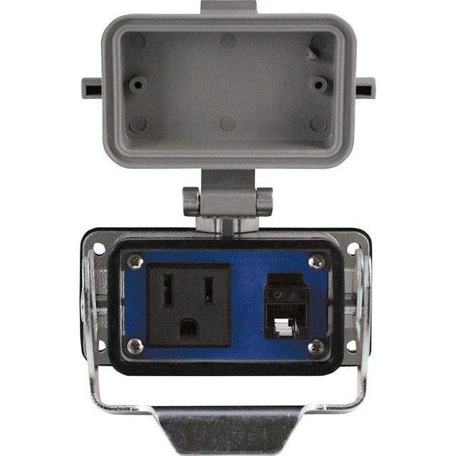 Automation Systems Interconnect RAI-SAC-201 Data Port Receptacles; Receptacle Configuration: Ethernet ; Number of Ports: 1 ; Number of Power Receptacles: 1 ; Number of Switches: 0 ; Mounting Type: Base Mount ; Color: Gray