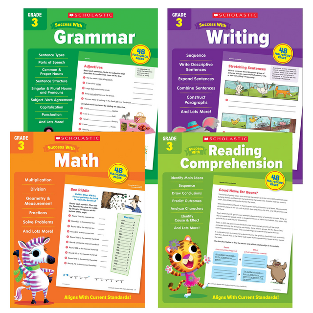 EDUCATORS RESOURCE Scholastic SC-SWGR3ST  Teacher Resources Grade Success Workbooks, 3rd Grade, Set Of 4 Books