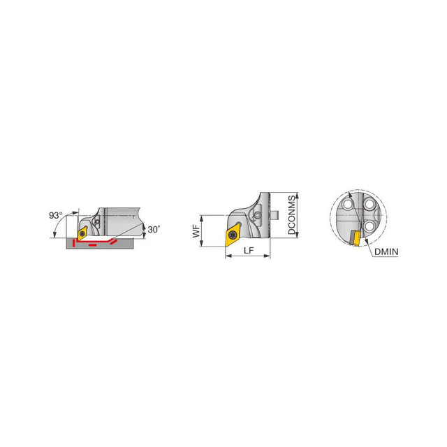 Tungaloy 3331863 Replaceable Boring Bar Heads; Compatible Insert Style: DCMT; Compatible Insert Size Code: 32.52; Tool Material: Steel; Multi-use Tool: Yes; Lead Angle: 93.000; Through Coolant: Normal Pressure; For Shank Diameter: 0.7870 in; Cutting 