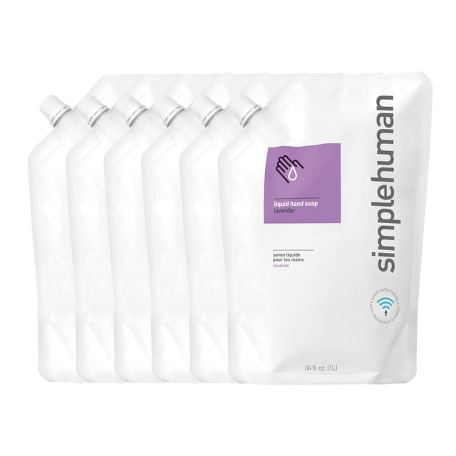 SIMPLEHUMAN LLC CT1022 simplehuman Moisturizing Liquid Hand Soap, Lavender Scent, 34 Oz, Carton Of 6 Pouches