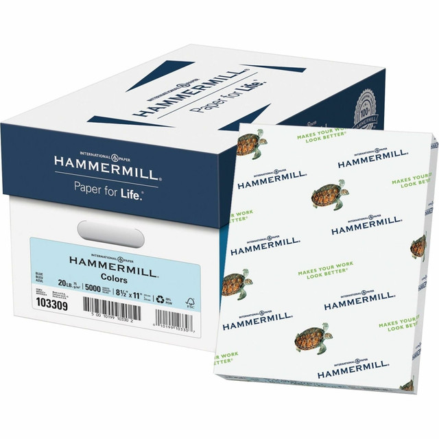 INTERNATIONAL PAPER CO Hammermill 103309CT  Multi-Use Color Copy Paper, Blue, Letter (8.5in x 11in), 5000 Sheets Per Case, 20 Lb, Case Of 10 Reams