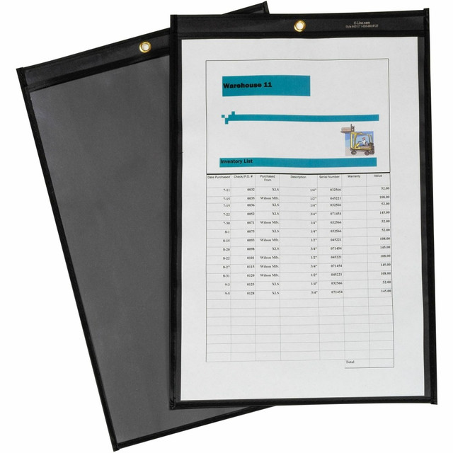 C-LINE PRODUCTS, INC. C-Line 45117  Stitched Shop Ticket Holders - Support 8.50in x 14in , 11in x 14in Media - Vinyl - 25 / Box - Black, Clear - Heavy Duty