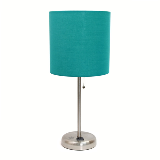 ALL THE RAGES INC Creekwood Home CWT-2009-TL  Oslo Power Outlet Metal Table Lamp, 19-1/2inH, Teal Shade/Brushed Steel Base