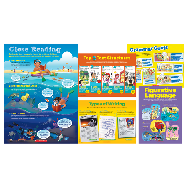 SCHOLASTIC INC 804631 Teachers Friend English Language Arts Poster Set, Grades 3-6, Set Of 6