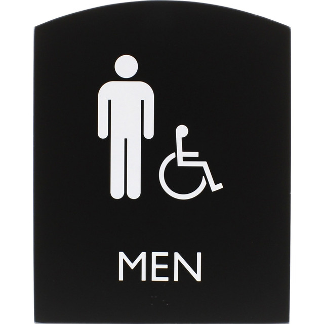 SP RICHARDS 02677 Lorell Arched Mens Handicap Restroom Sign - 1 Each - Men Print/Message - 6.8in Width x 8.5in Height - Rectangular Shape - Surface-mountable - Easy Readability, Braille - Plastic - Black