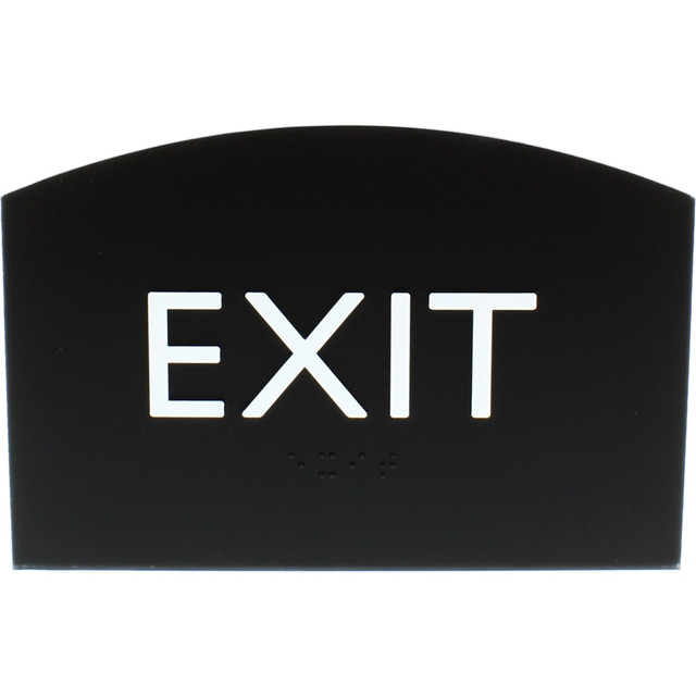 SP RICHARDS 02680 Lorell Exit Sign - 1 Each - 4.5in Width x 6.8in Height - Rectangular Shape - Easy Readability, Braille - Plastic - Black, Black