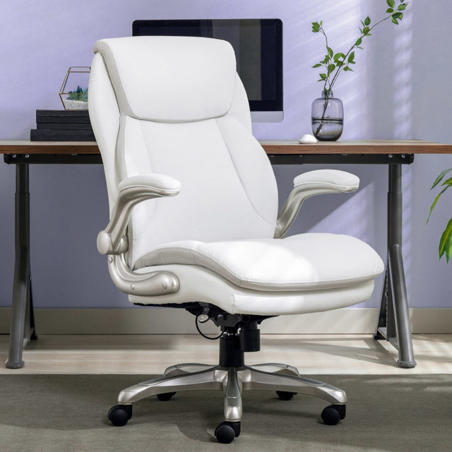 OFFICE DEPOT 52231 Serta Smart Layers Brinkley Ergonomic Bonded Leather High-Back Executive Office Chair, White/Silver