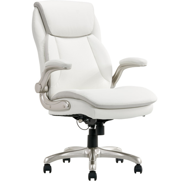 OFFICE DEPOT 52231 Serta Smart Layers Brinkley Ergonomic Bonded Leather High-Back Executive Chair, White/Silver