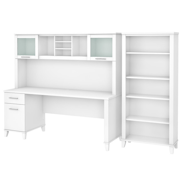 BUSH INDUSTRIES INC. SET020WH Bush Business Furniture Somerset 72inW Office Computer Desk With Hutch And 5-Shelf Bookcase, White, Standard Delivery BUSH INDUSTRIES INC. SET020WH Bush Business Furniture Somerset 72inW Office Computer Desk With Hutch And 5-Shelf Bookcase, White, Standard Delivery