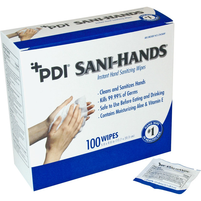 PDI HEALTHCARE Nice-Pak D43600CT Nice Pak Sani-Hands Individual Hand Wipes Packets, 5in x 8in, White, Carton Of 1,000 Wipes