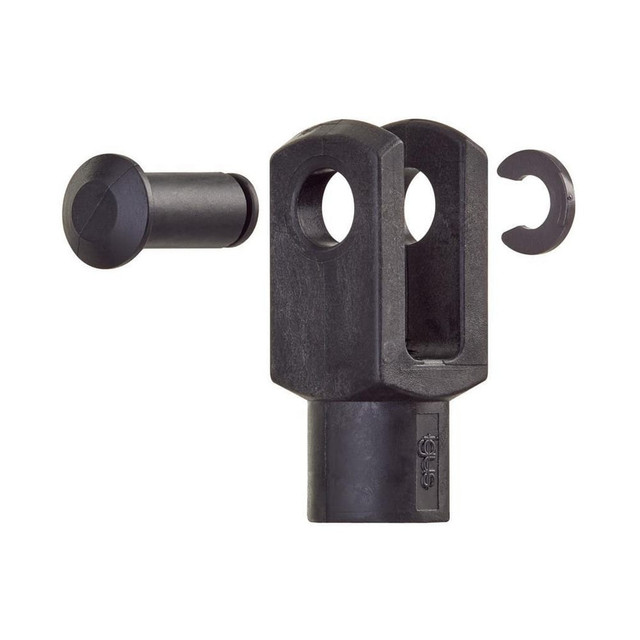 Igus GELIK-04 1/4-28 Thread, 0.472" Yoke Width, Thermoplastic, Polymer Clevis Joint with Pin & Clip Yoke