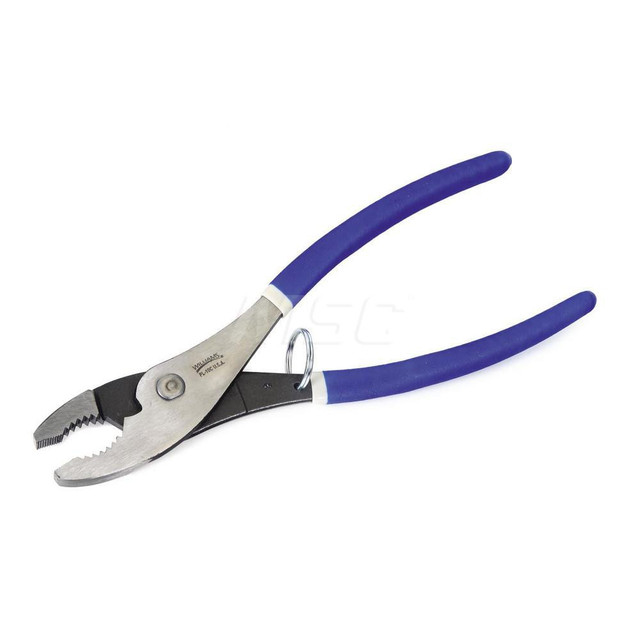 Williams PL-8C-TH Slip Joint Pliers; Jaw Length (Inch): 3/8; Overall Length Range: 7" - 9.9"; Overall Length (Inch): 8; Type: Tethered Slip Joint Pliers; Jaw Width (Inch): 3/8; Jaw Type: Serrated; Standard; Handle Material: Steel w/Rubber Grip; Doubl