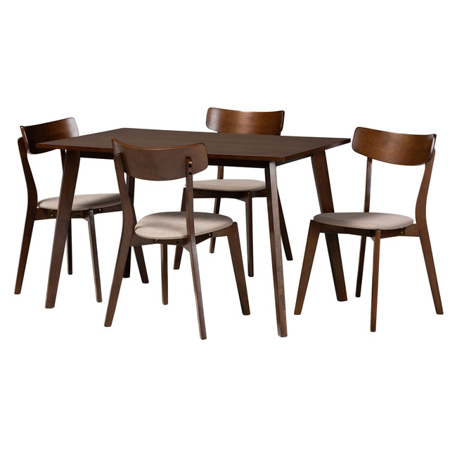 WHOLESALE INTERIORS, INC. 2721-10813-10807 Baxton Studio Nori Dining Set, 29-1/2inH x 47-1/4inW x 29-1/2inD, Light Beige/Walnut