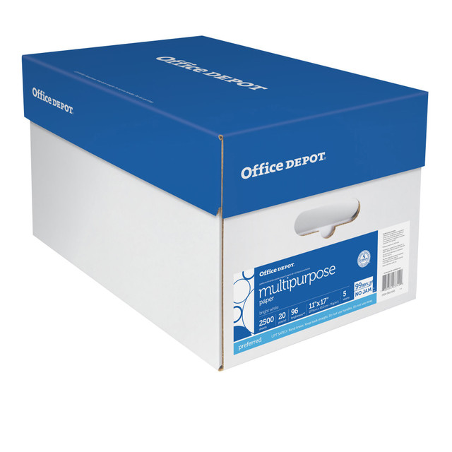 OFFICE DEPOT 117095OD (CTN)  Multi-Use Printer & Copy Paper, White, Ledger (11in x 17in), 2500 Sheets Per Case, 20 Lb, 96 Brightness, Case Of 5 Reams