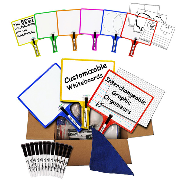 KLEENSLATE CONCEPTS, LLC 5460 KleenSlate Customizable Whiteboards With Clear Dry-Erase Sleeves, 13in x 8in, Assorted Color, Set Of 36