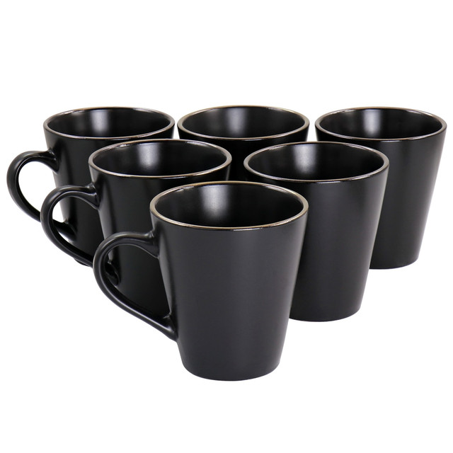 MEGAGOODS, INC. Elama 995116270M  Paul 6-Piece Stoneware Mug Set, 12 Oz, Matte Black/Gold