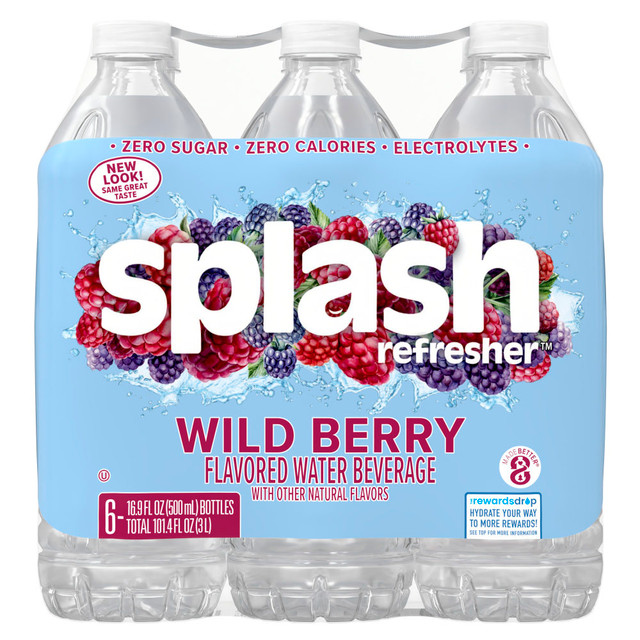 NESTLE WATERS NORTH AMERICA 12184445PK Splash Refresher Wild Berry Flavor Water Beverage 16.9 FL OZ Plastic Bottle Pack of 6 NESTLE WATERS NORTH AMERICA 12184445PK Splash Refresher Wild Berry Flavor Water Beverage 16.9 FL OZ Plastic Bottle Pack of 6