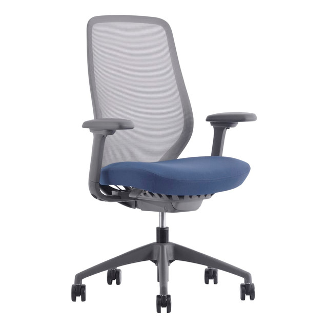 OFFICE DEPOT V-WP6000GF-BLU WorkPro 6000 Series Multifunction Ergonomic Mesh/Fabric High-Back Executive Chair, Gray Frame/Blue Seat, BIFMA Compliant
