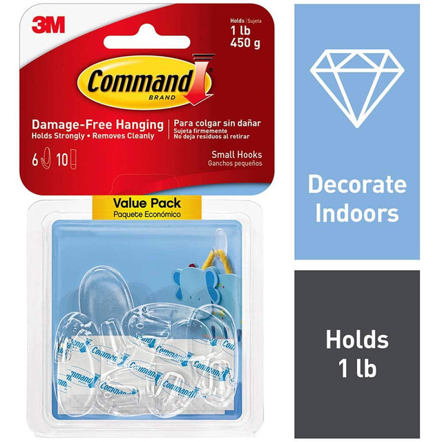 3M Storage Hook: 5/8" Projection, 3 lb Load Capacity, Plastic 7100100531