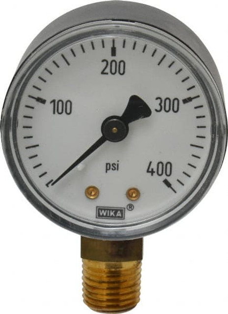 Wika 4252986 Pressure Gauge: 2" Dial, 0 to 400 psi, 1/4" Thread, NPT, Lower Mount