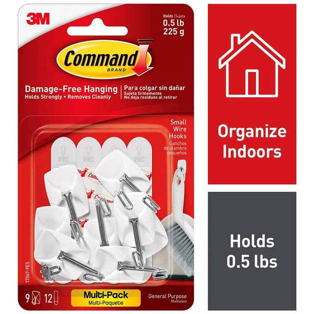 3M Storage Hook: 3/4" Projection, 1 lb Load Capacity, Metal & Plastic 7100089630