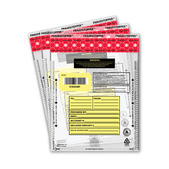 DIGITAL ENERGY NCS8-1174 Nadex Tamper-Evident Deposit Bags, 9in x 12in, Clear, Pack Of 25 Bags